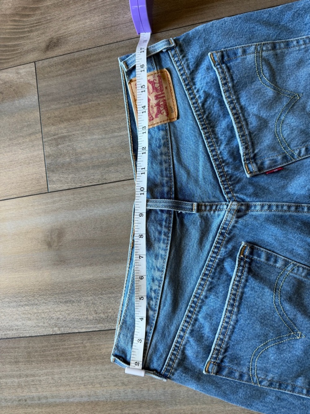 Levi's  501 Light Blue Distressed High-Rise Denim Shorts - Picture 10 of 14